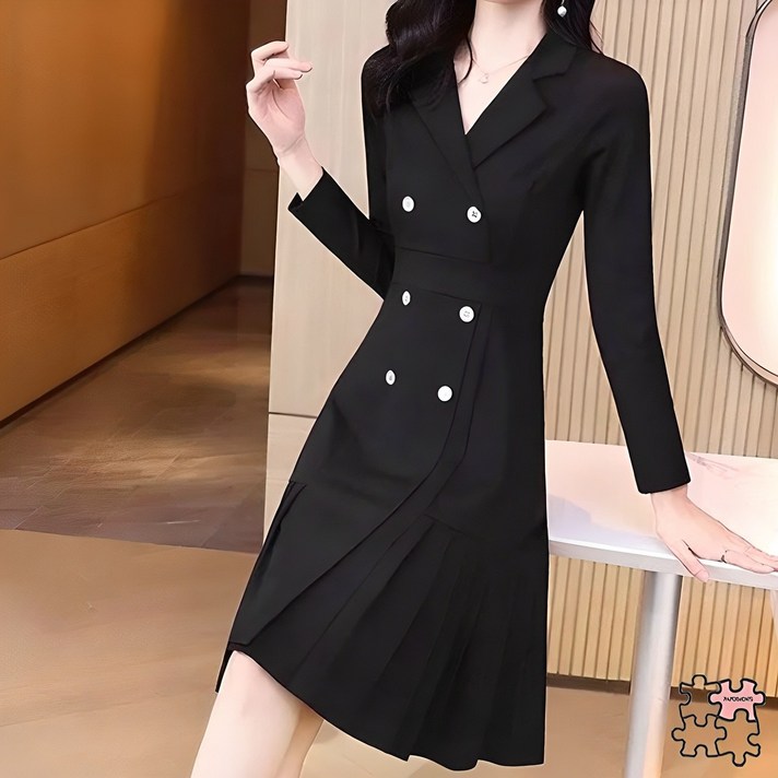페이퍼먼츠 정장 카라 플리츠 A라인 하객 원피스 03933 빅사이즈 포함