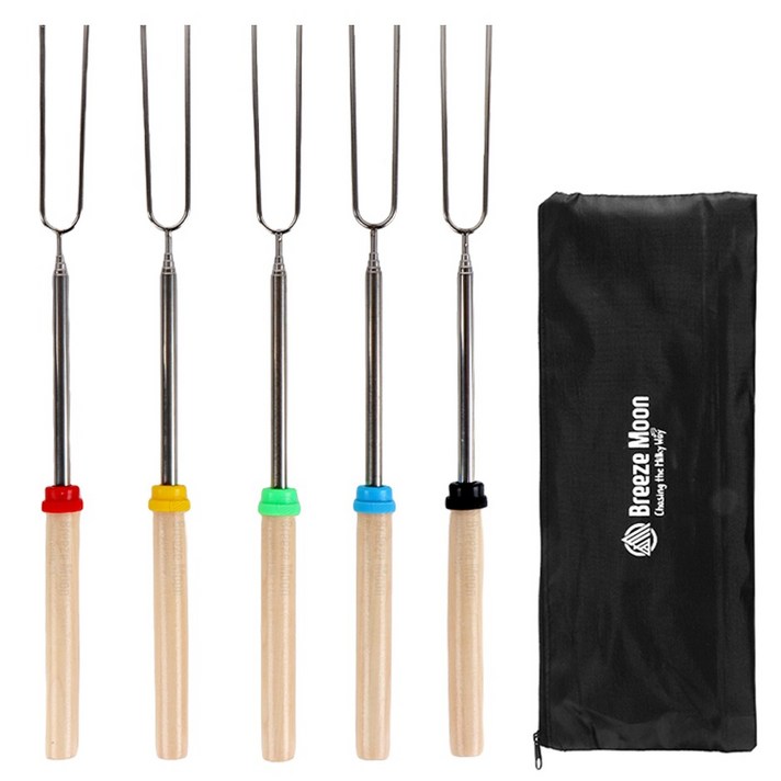 브리즈문 스텐304 길이조절 캠핑 바비큐 마시멜로우 꼬치 5종  보관 파우치