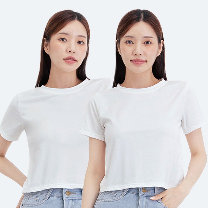 엘쏘 여성용 라운드 기본 반팔 티셔츠 2종 세트