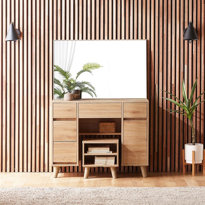 파로마 데이지 수납 화장대  스툴 세트 방문설치, 오크