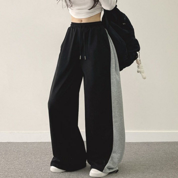 위드후이린 여성용 뮤즈 배색 와이드 트레이닝 밴딩 팬츠