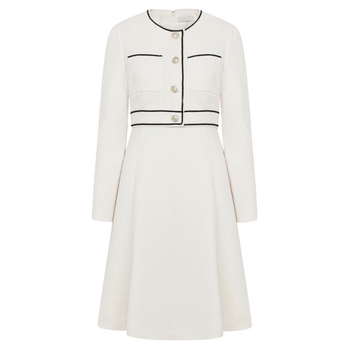 라인어디션 배색라인 플레어 미디원피스