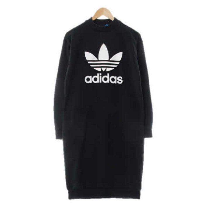 기타 9641 ADlDAS오리지널 블랙 프린팅 면혼방 반목빅로고롱원피스 90