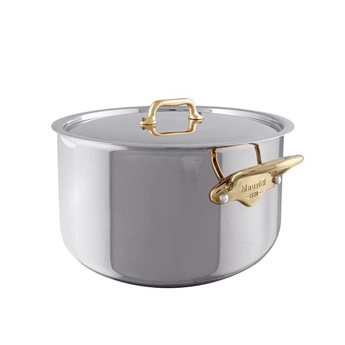 Mauviel1830 Mauviel MCook B 5겹 광택 스테인리스 스틸 스튜팬 뚜껑 및 황동 손잡이 33L34쿼트 프랑스산
