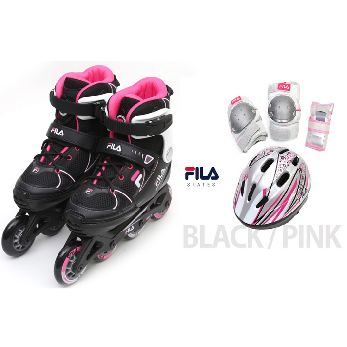FILA 휠라 인라인풀세트 아동용 주니어 성인 인라인 스케이트 사이즈조절+헬멧+3종보호대 X-ONE 보라매 COMBO