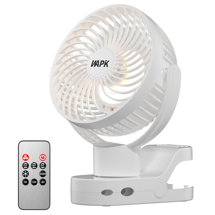 와피크 집게형 미니 무선 선풍기 F8 Pro USB충전식 탁상용 자동회전 무드등 유모차