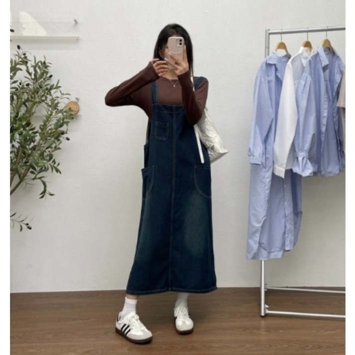 에쉬울프 패션 원피스 멜빵 스커트 데님 빅사이즈 74호