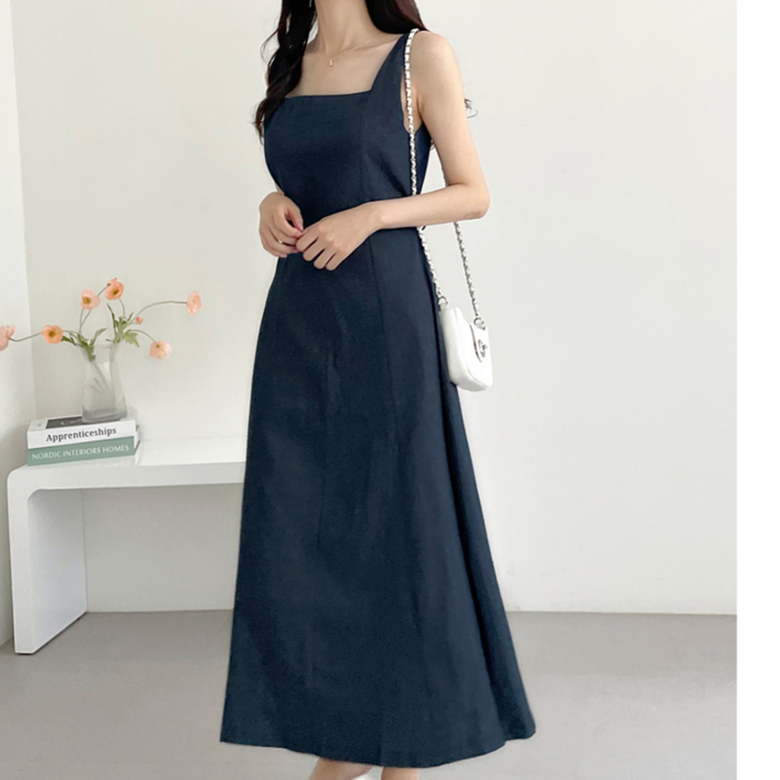 루나모드 데님 스퀘어넥 롱 원피스 K0221