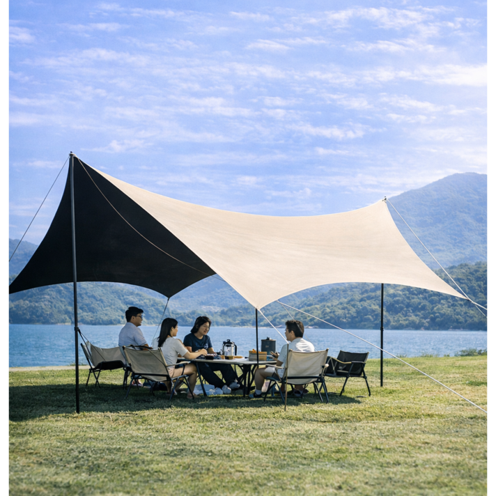 대형 캠핑 타프 차양막 블랙코팅 자외선차단 UV 차단 방수 간편설치 폴대세트