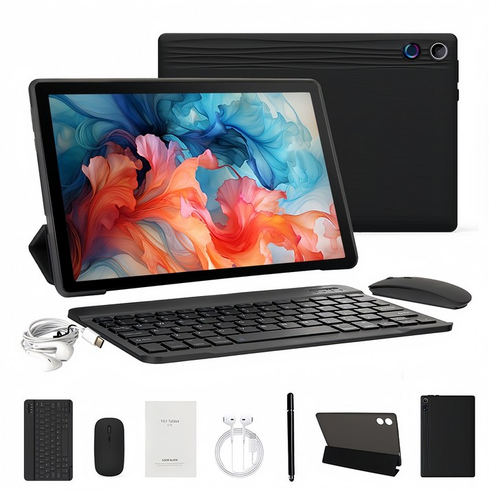Wqplo A10L 태블릿PC,10.1인치태블릿,12G64G,8 코어,안드로이드 14, WiFi, 검정색Black슈트, 64GB