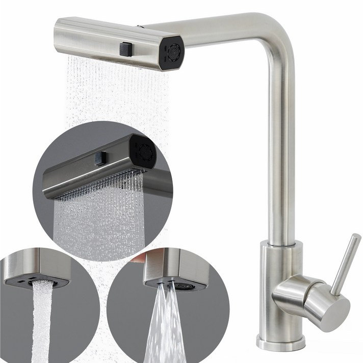 준앤코 3WAY 와이드 폭포수 싱크대 수전 KF302, 1개