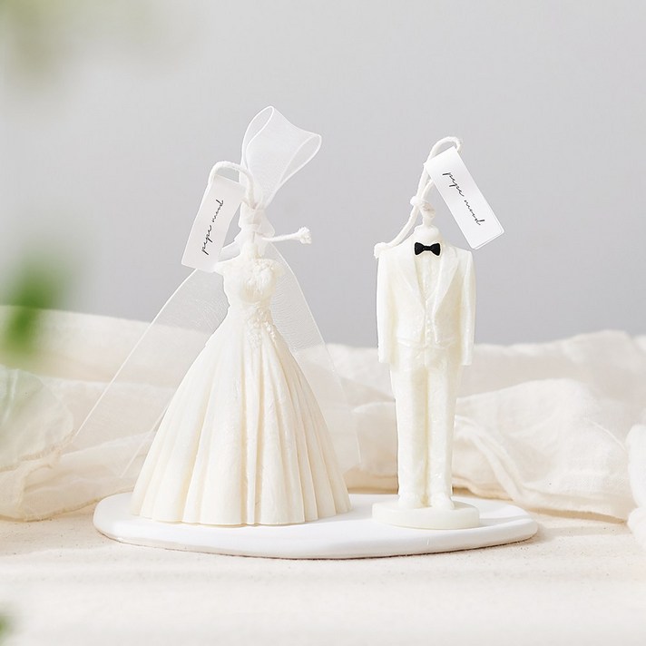 페페무드 웨딩 부부 캔들 세트 캔들 받침, 선물 포장, 쇼핑백 결혼 오브제