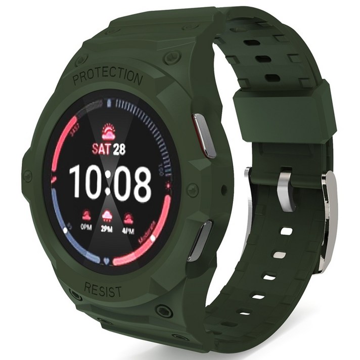 삼성 갤럭시워치 7 6 5 4 호환 일체형 실리콘 스트랩 풀커버 보호 케이스 세트 40mm 44mm, 밀리터리 그린, 1개
