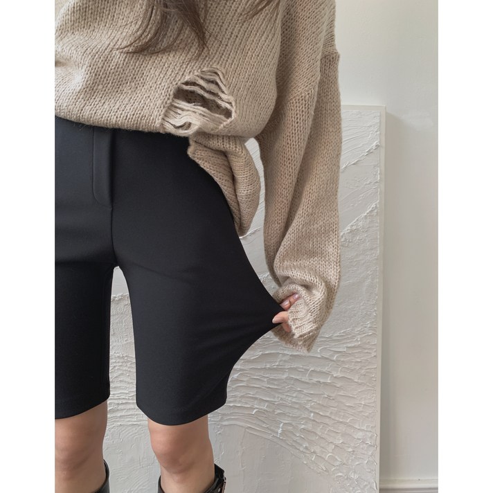 바이커팬츠 스판 밴딩 5부 슬림 간절기 여성 크러쉬 반바지 팬츠