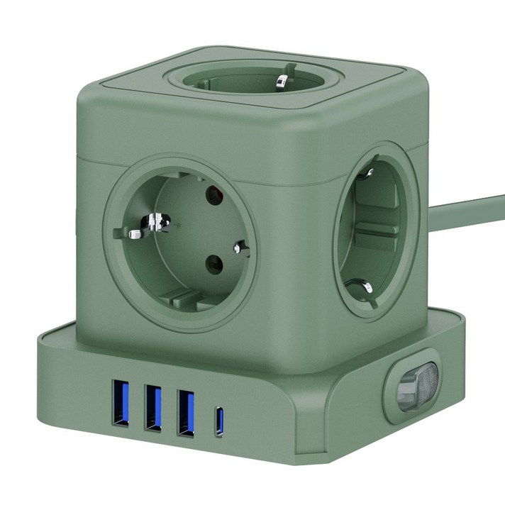 티메코 20W 고속충전 5구 멀티탭 TMC10 SF코팅 큐브 디자인 C타입 USB 1.8M 전선형, 1개, 그린, 1.8m