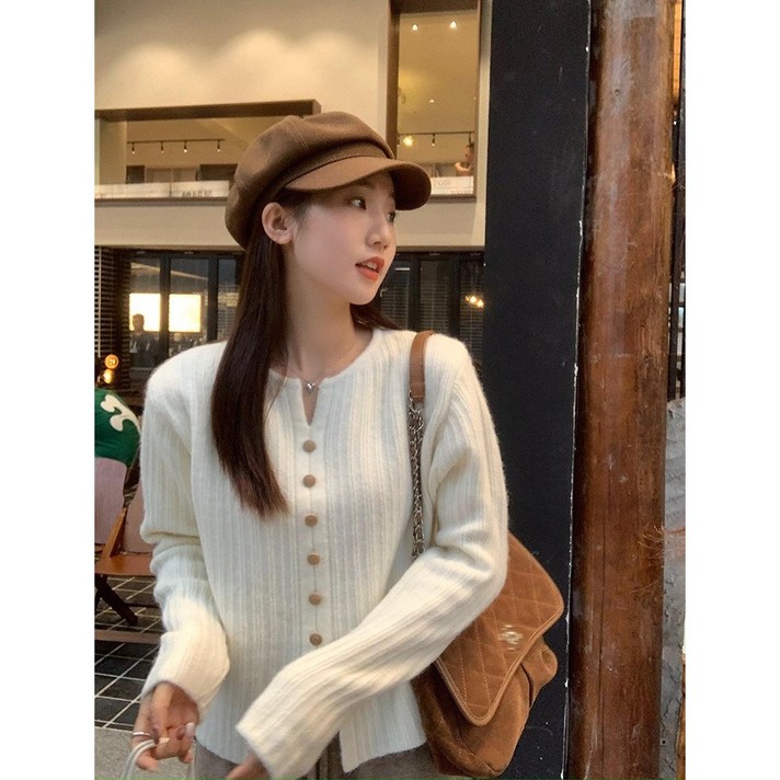 여성 봄 겨울 가을용 러블리 포인트넥 스웨터 니트