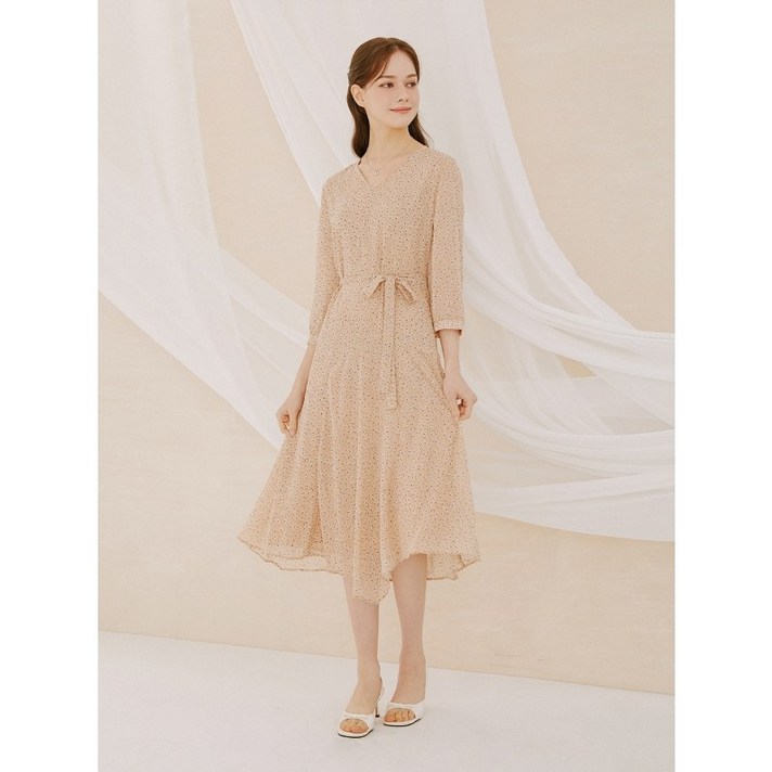 숲 SOUP 여성스러운 언발기장 쉬폰 원피스 베이지 SY4OP90