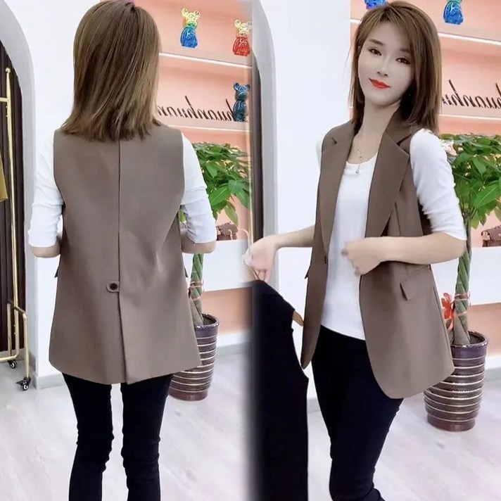 여성 봄 가을 조끼 베스트 패션 정장넥 뒷트임 상의 캐주얼 민소매 코트 루즈핏 데일리 조끼 아우터 WMY 여성 봄 가을 조끼 베스트 패션 정장넥 뒷트임 상의 캐주얼 민소매 코트 루즈핏 데일리 조끼 아우터 WMY