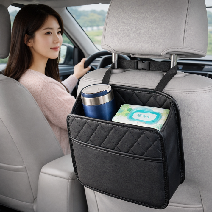 루메르 차량용 뒷좌석 가죽 수납함