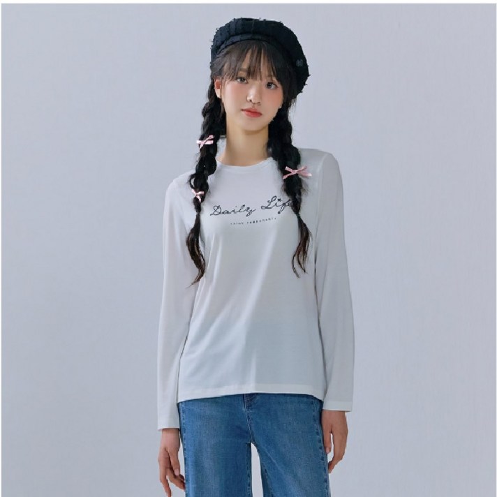체이스컬트경산 NC 23년 FW 신상 간절기  여성 레터링 기본 베이직 티셔츠