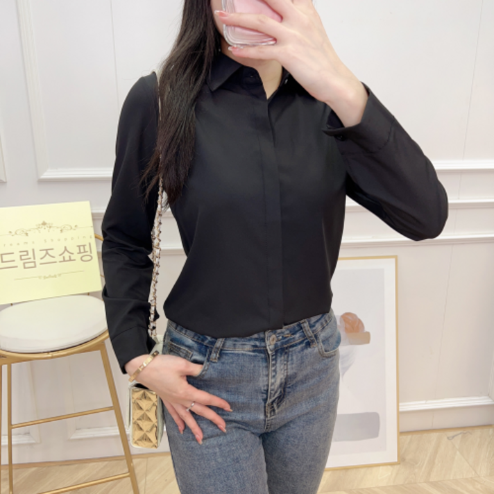 핫스윗 빅사이즈 여성 검정 셔츠 히든버튼 블라우스 블랙 긴팔 핫스윗 빅사이즈 여성 검정 셔츠 히든버튼 블라우스 블랙 긴팔