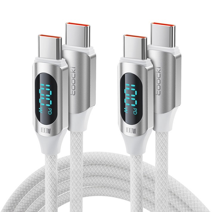 TOOCKI 알루미늄 합금으로 디스플레이 CC 100w 고속 충전케이블, 2m, 화이트, 2개