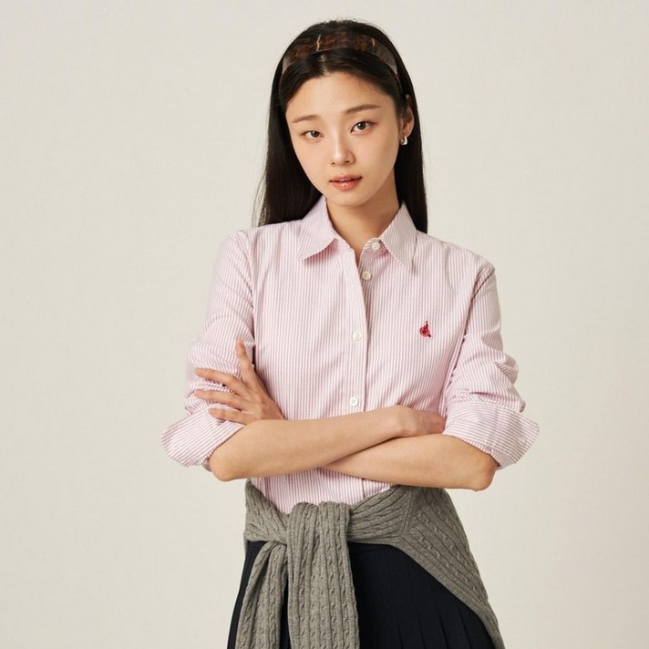 백화점 정품 빈폴 레이디스 Essential 옥스포드 스트레치 STR 레귤러핏 셔츠  레드 BF5864E026