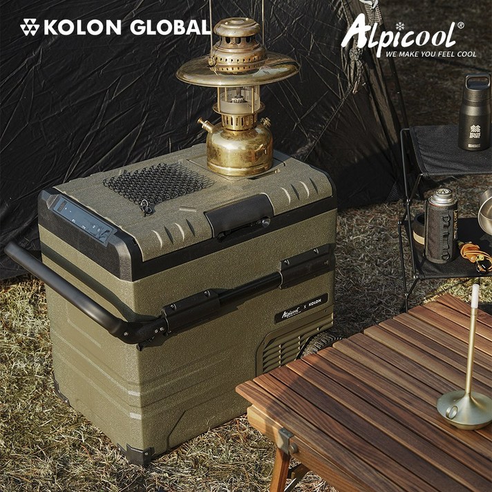 코오롱 공식판매 알피쿨 정품 캠핑 차량용 냉장고 XPRO시리즈 X시리즈 블루투스 이동식 낚시 화물, 56L, 올리브