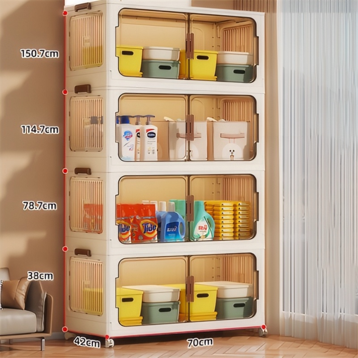 프란다스 접이식 리빙 폴딩박스 오픈도어 수납장 대형, 4개, 화이트