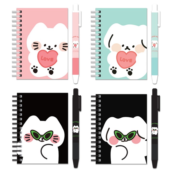 아이엠스튜디오 하트댕냥 왹져댕냥 미니노트젤펜 0.4mm 세트 모눈 노트, 1개, 왹져댕이 미니노트젤펜 SET