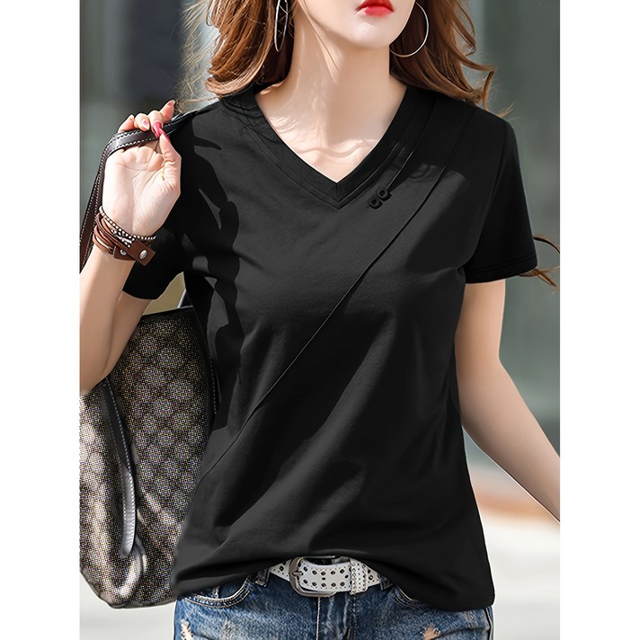 여름 여성복 반팔 루즈핏 캐주얼 브이넥 티셔츠