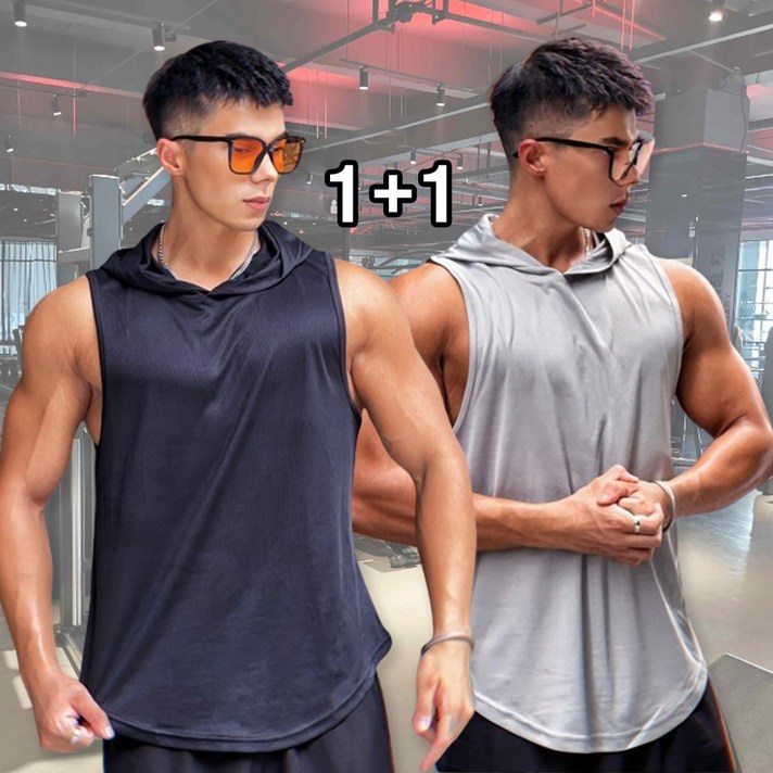 11 남성 머슬핏 메쉬 헬스 후드 나시 스포츠 쿨링 민소매 티셔츠 2장 루나스타