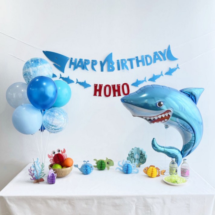 스마일 상어 풍선 세트 생일 파티 기념일 아기 두돌 500일 1000일 홈파티 생일상