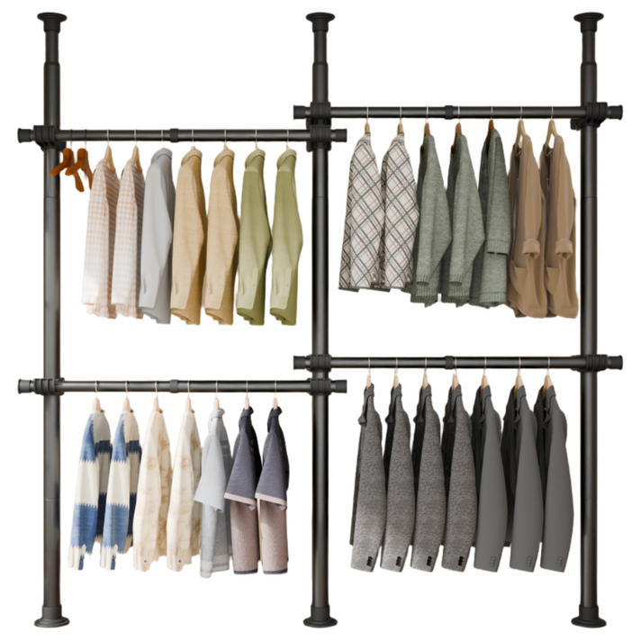 라온리빙 4단 철제 조립 옷걸이 옷장 조립식 드레스룸 행거, 32mm 블랙