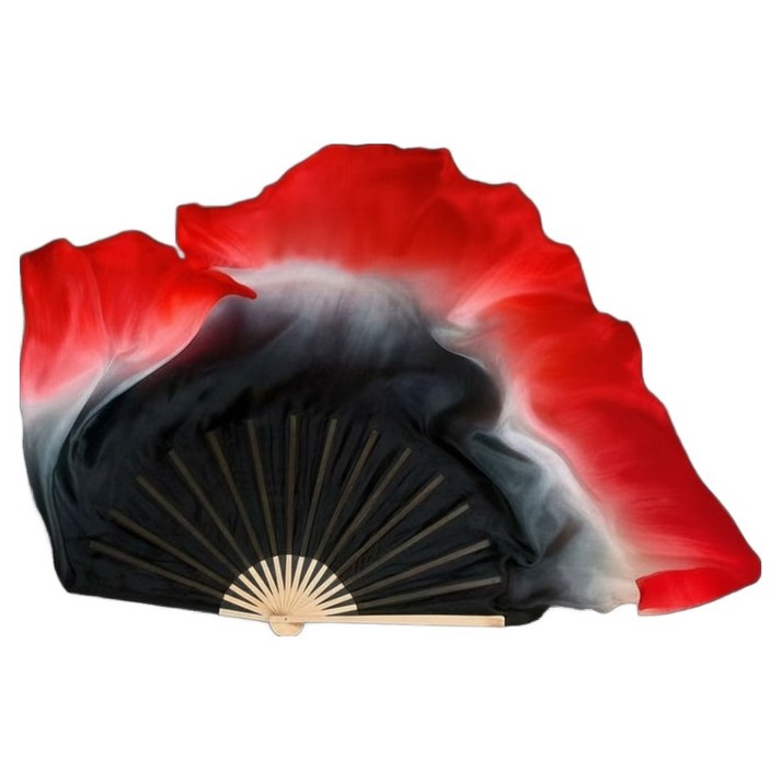 마켓피아 그라데이션 실크 전통 무용부채 05 36 x 30 cm, 블랙 + 레드, 1개