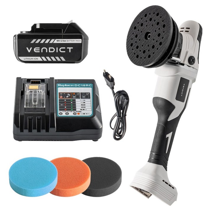 벤딕트 차량용 무선 광택기 18V, 폴리셔 패드, 배터리, VDT-P18W
