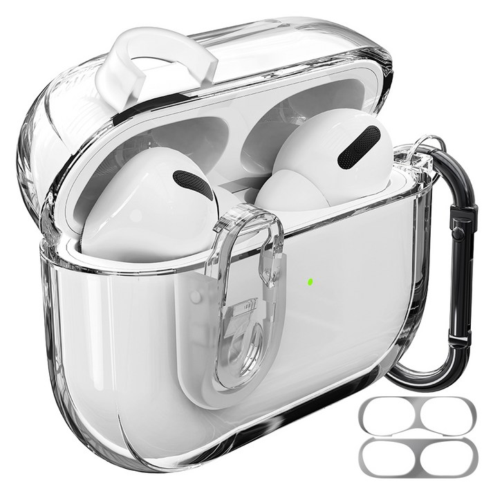 아이몰 변색방지 분실방지 에어팟 도어락 TPU 케이스 + 카라비너 세트, 에어팟 프로 2, 투명, 1세트