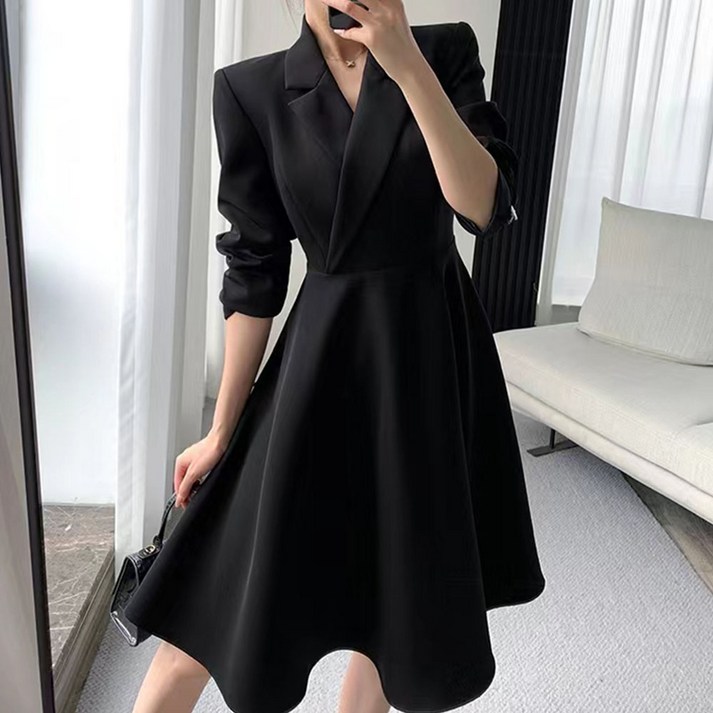 페이퍼먼츠 벨롭 카라넥 플레어 미디 정장 원피스 11914