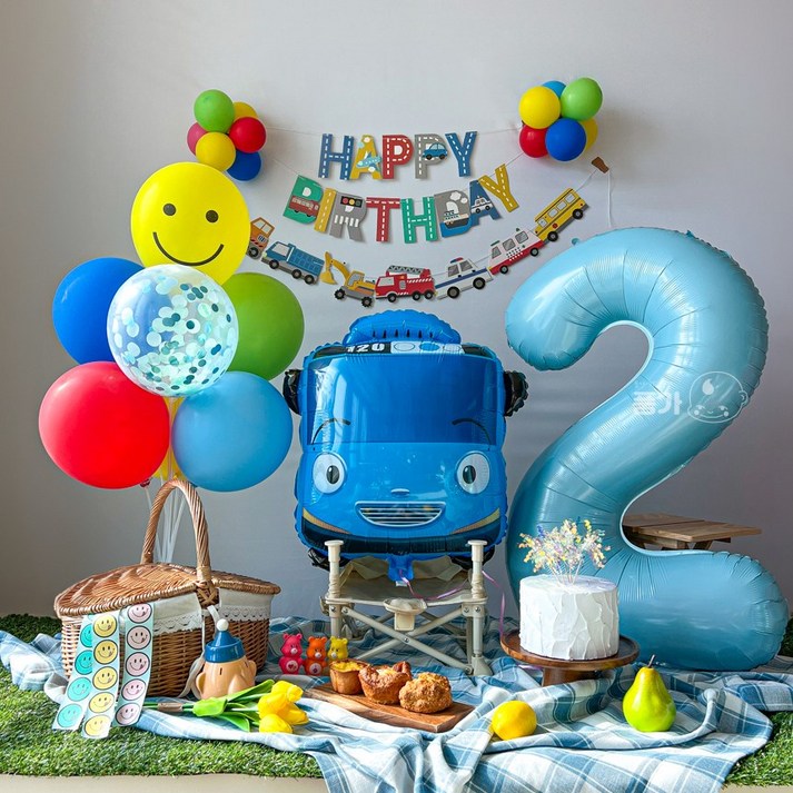 타요 생일풍선 두돌생일상 생일파티세트, 레인보우 타요 생일풍선 두돌생일상 생일파티세트, 레인보우