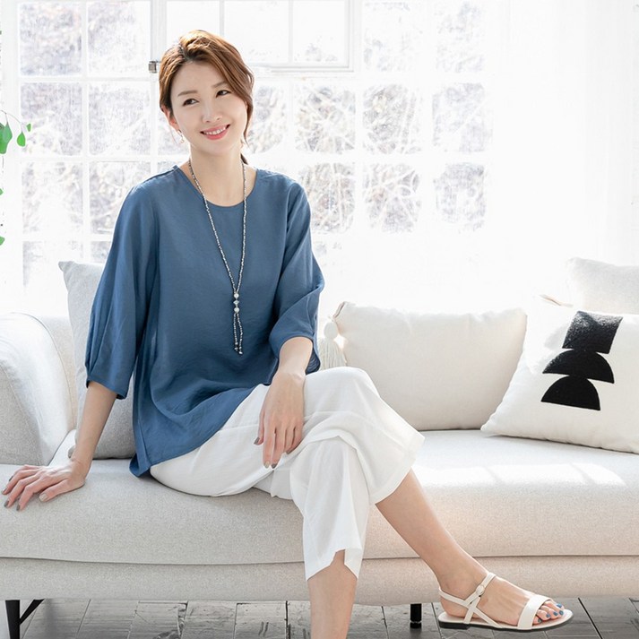 물론 여성용 인견 7부소매 단색 블라우스