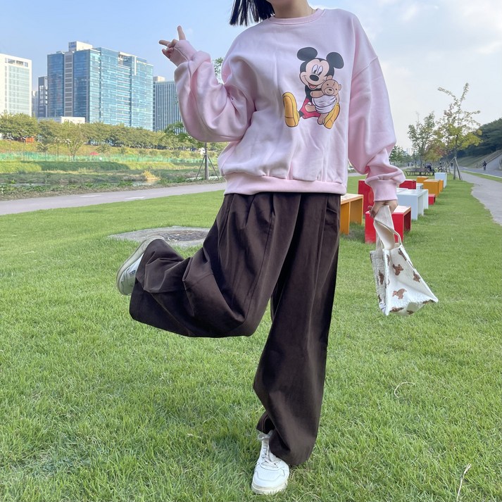 기모맨투맨베어미키맨투맨 기모 가을겨울 따뜻하게 러블리컬러 데일리룩