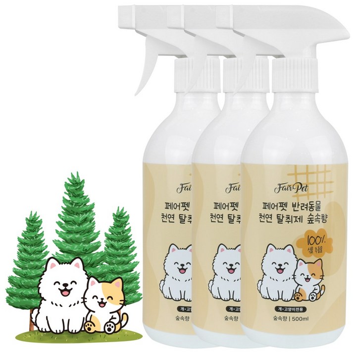 페어펫 반려동물 100%식물추출물 천연탈취제 숲속향, 3개, 500ml