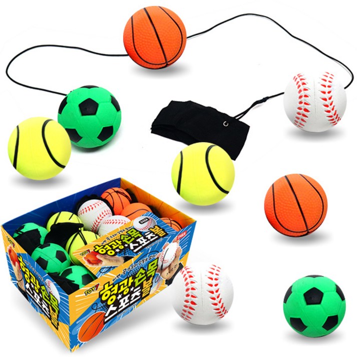 형광 손목 스포츠볼 24입  손목 바운스볼 리바운드 탱탱볼 요요볼 소프트볼 공 장난감, 단품
