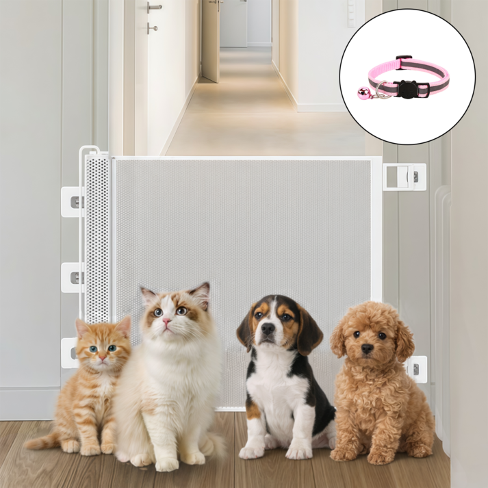 VEXLORA 슬라이딩 반려동물 안전문 무타공 메쉬 펜스 길이조절 베란다 현관 강아지 고양이 출입문 가림막