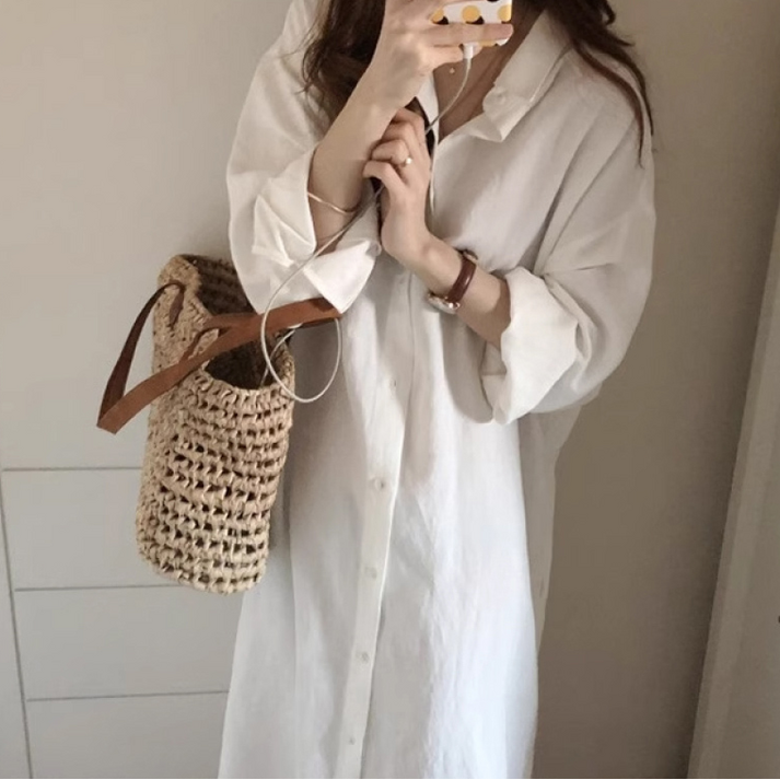 셔츠원피스 빅사이즈 여자 오버핏 카라 소프트린넨 롱