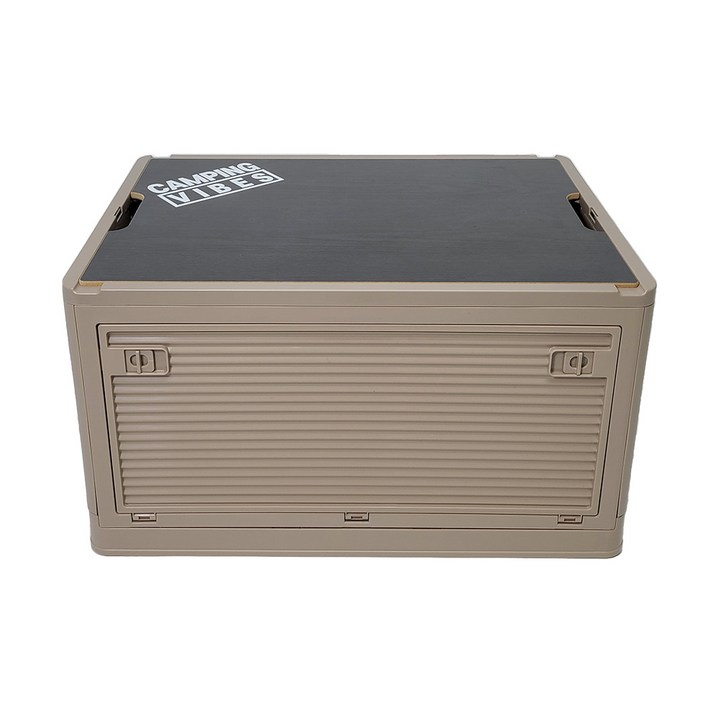 캠핑바이브스 캠핑용 폴딩박스 접이식 정리함 플라스틱상판 우드상판 84L, 샌드베이지, 1개