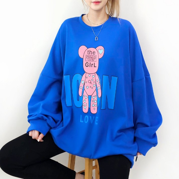 5XL, 2COLOR 하트베어 빅 맨투맨 5599까지 빅사이즈 오버사이즈 루즈핏 남여공용 홈웨어