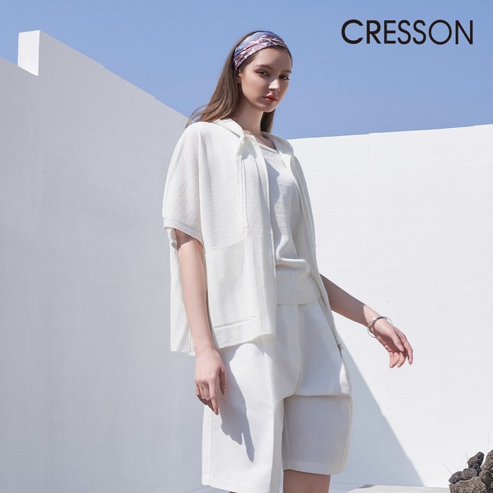 크레송 린넨 여성 가디건나시 2장 세트  한여름외출 자외선차단 슬리브리스 셋업 C242B998A