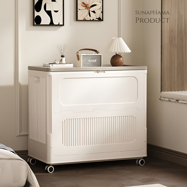 수납하마 대용량 접이식 리빙박스 123L 정리함 멀티수납 간편이동바퀴, 화이트, 1개