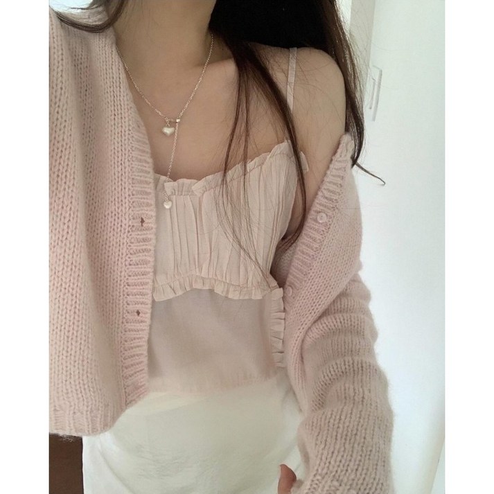 SALE당일 여성 PYT 프리티영띵 쉐리 크롭 가디건 파스텔 라운드 봄칼라